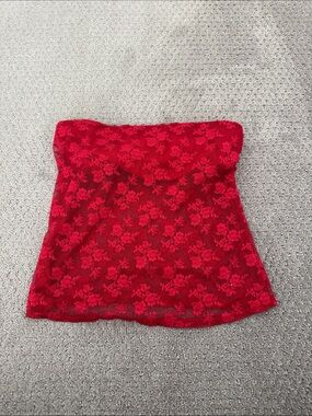 Red Floral Lace Strapless Tube Top